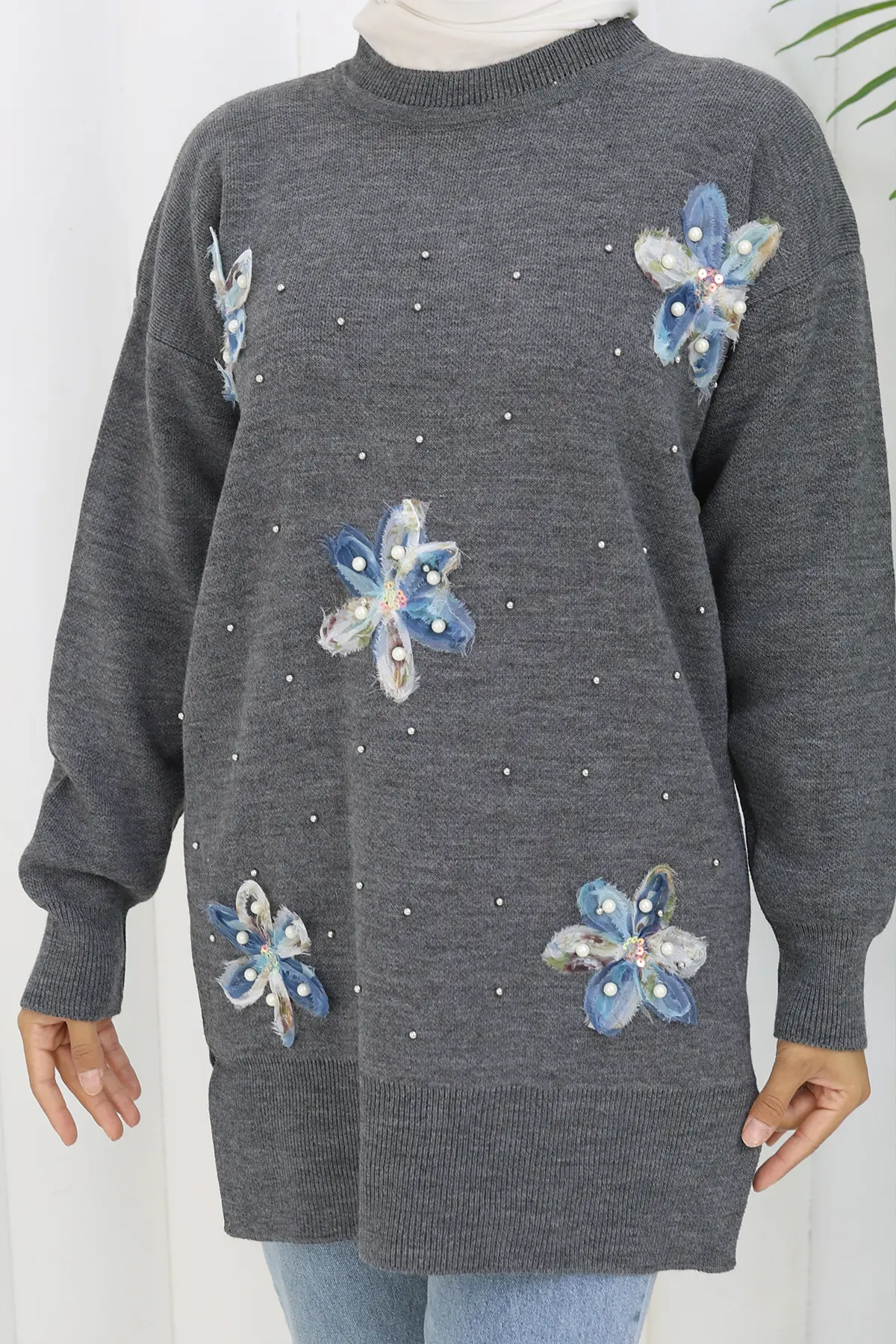 Çiçekli Triko Tunik-detail