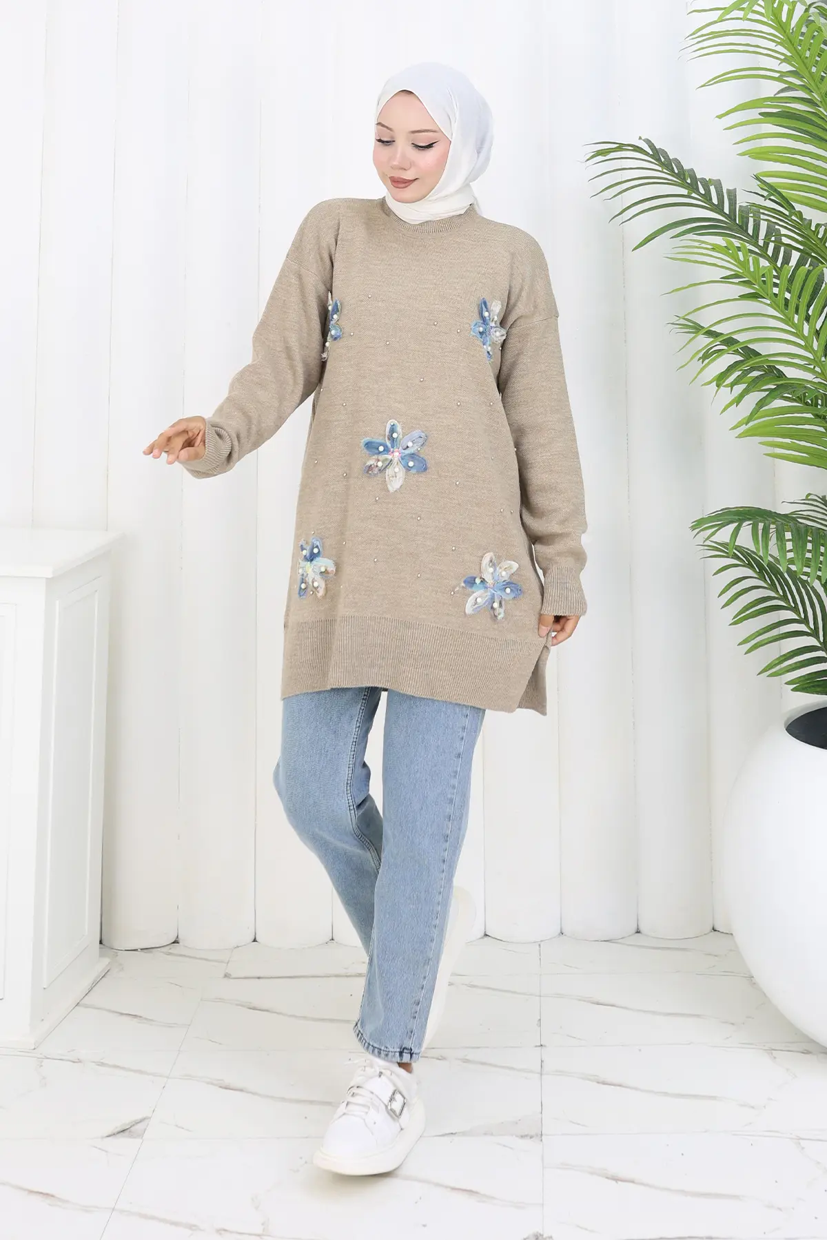 Çiçekli Triko Tunik-detail