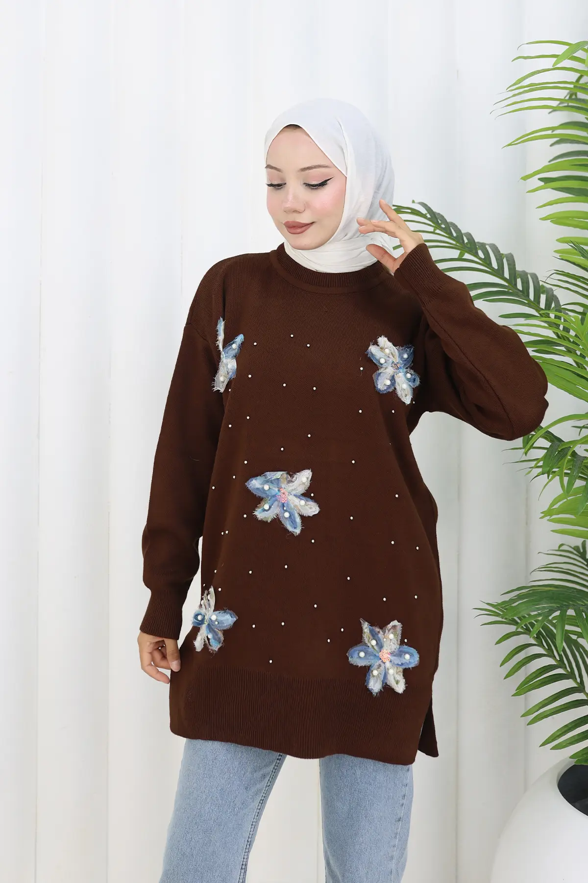 Çiçekli Triko Tunik-detail