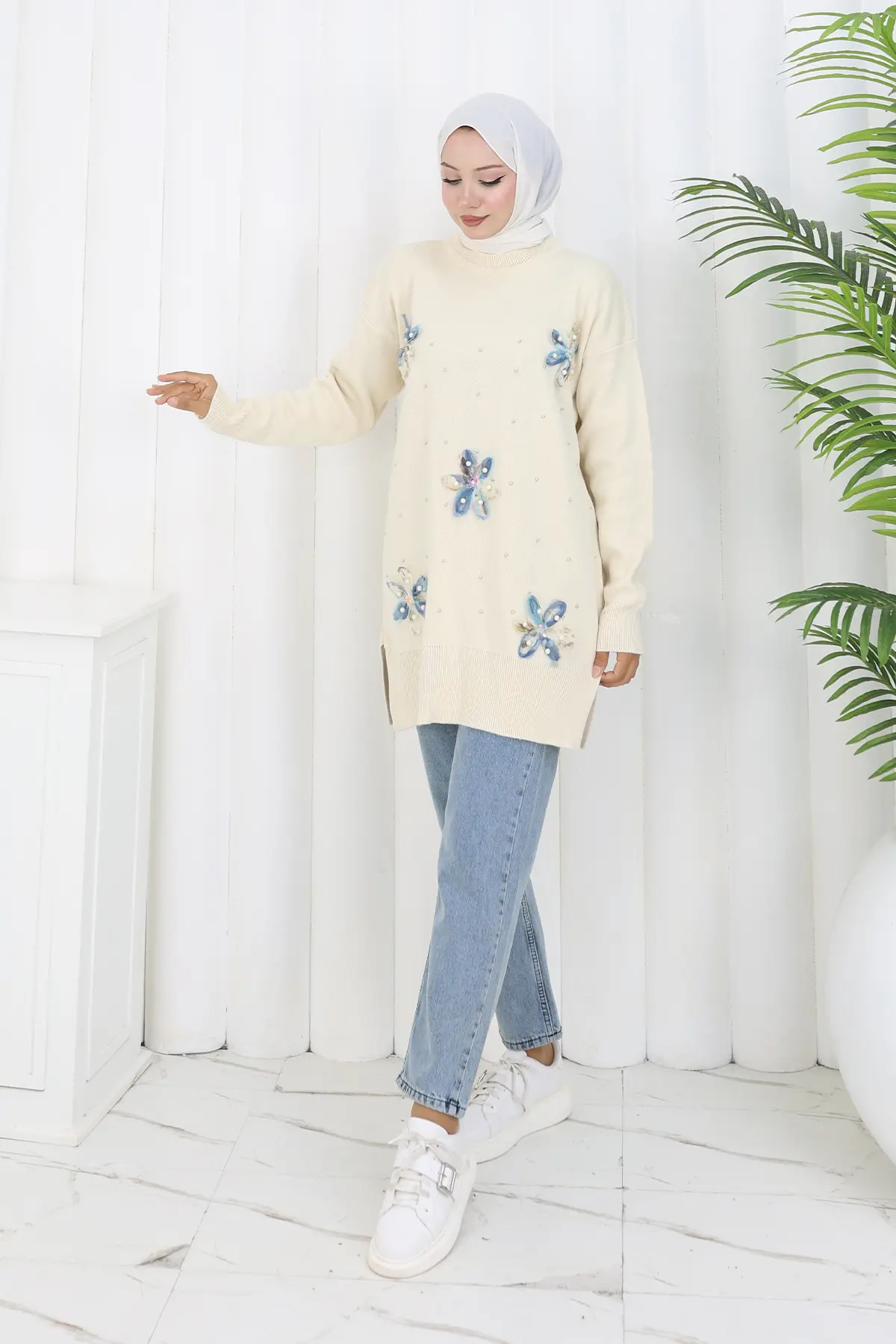 Çiçekli Triko Tunik-detail