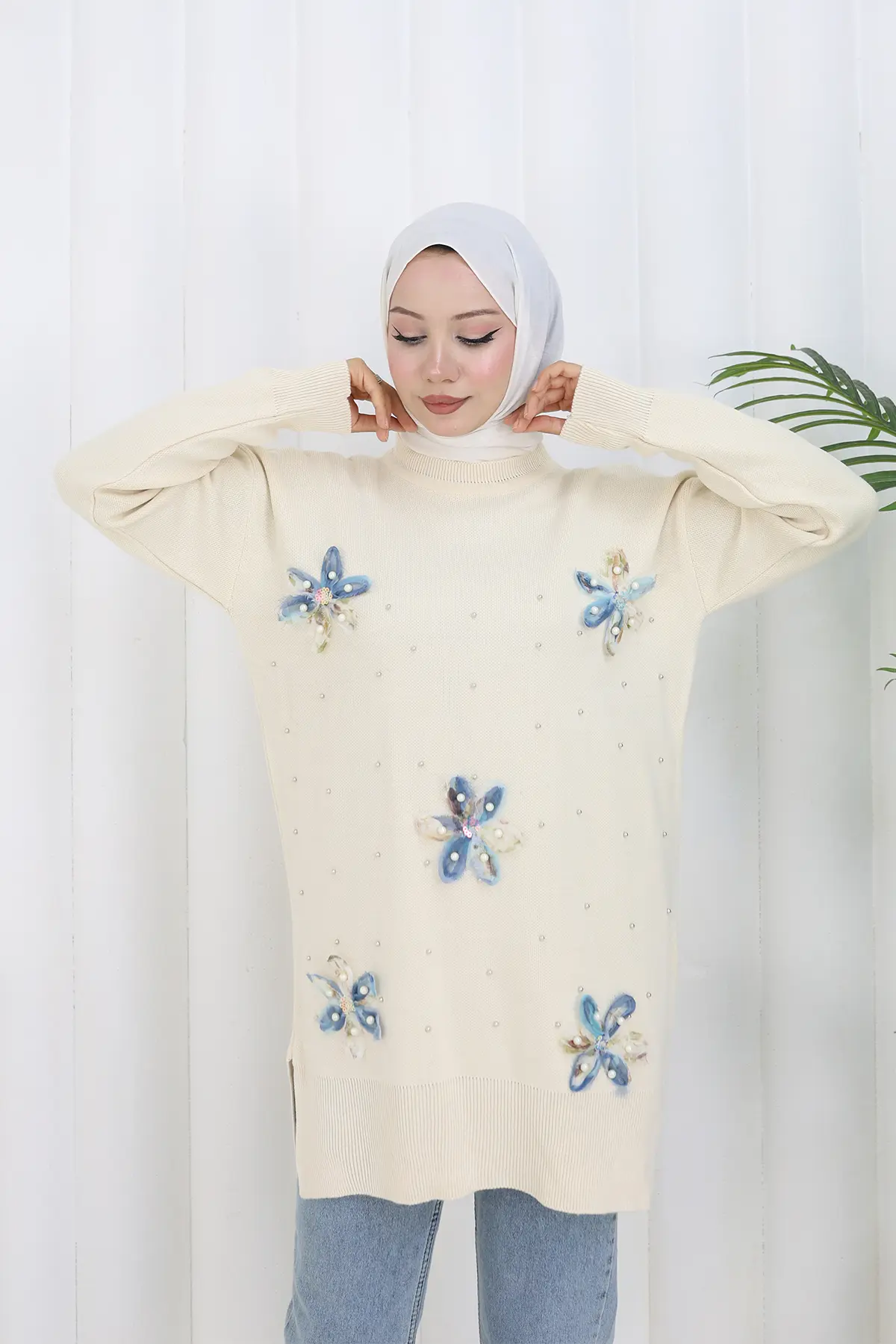 Çiçekli Triko Tunik-detail