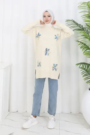 Çiçekli Triko Tunik