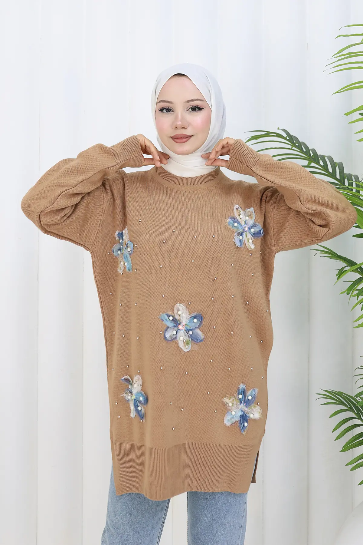 Çiçekli Triko Tunik-detail