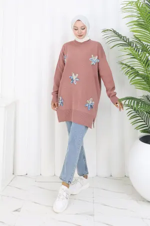 Çiçekli Triko Tunik