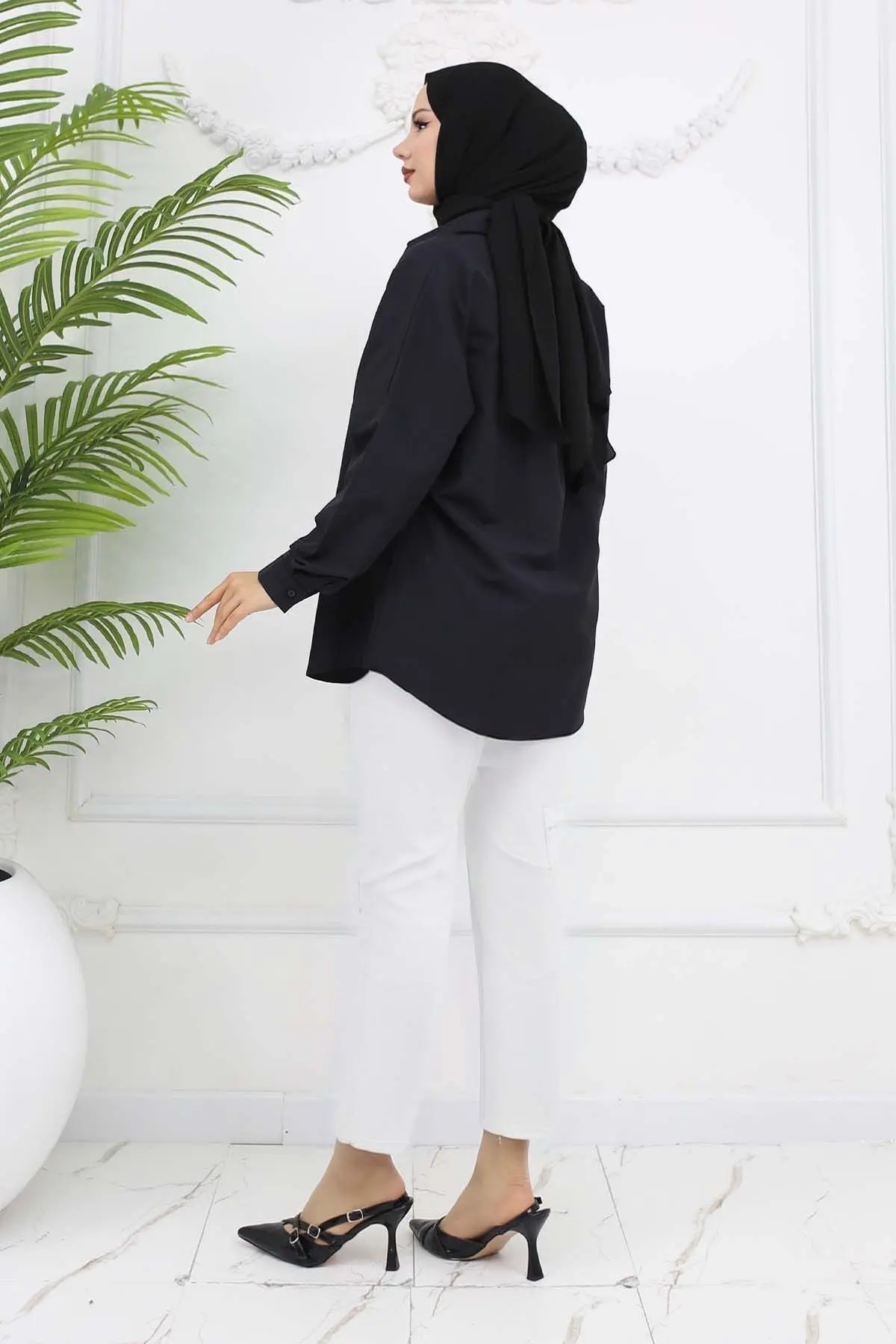 Çift Düğme Detaylı Cepli Havuç Pantolon Beyaz 3045-detail