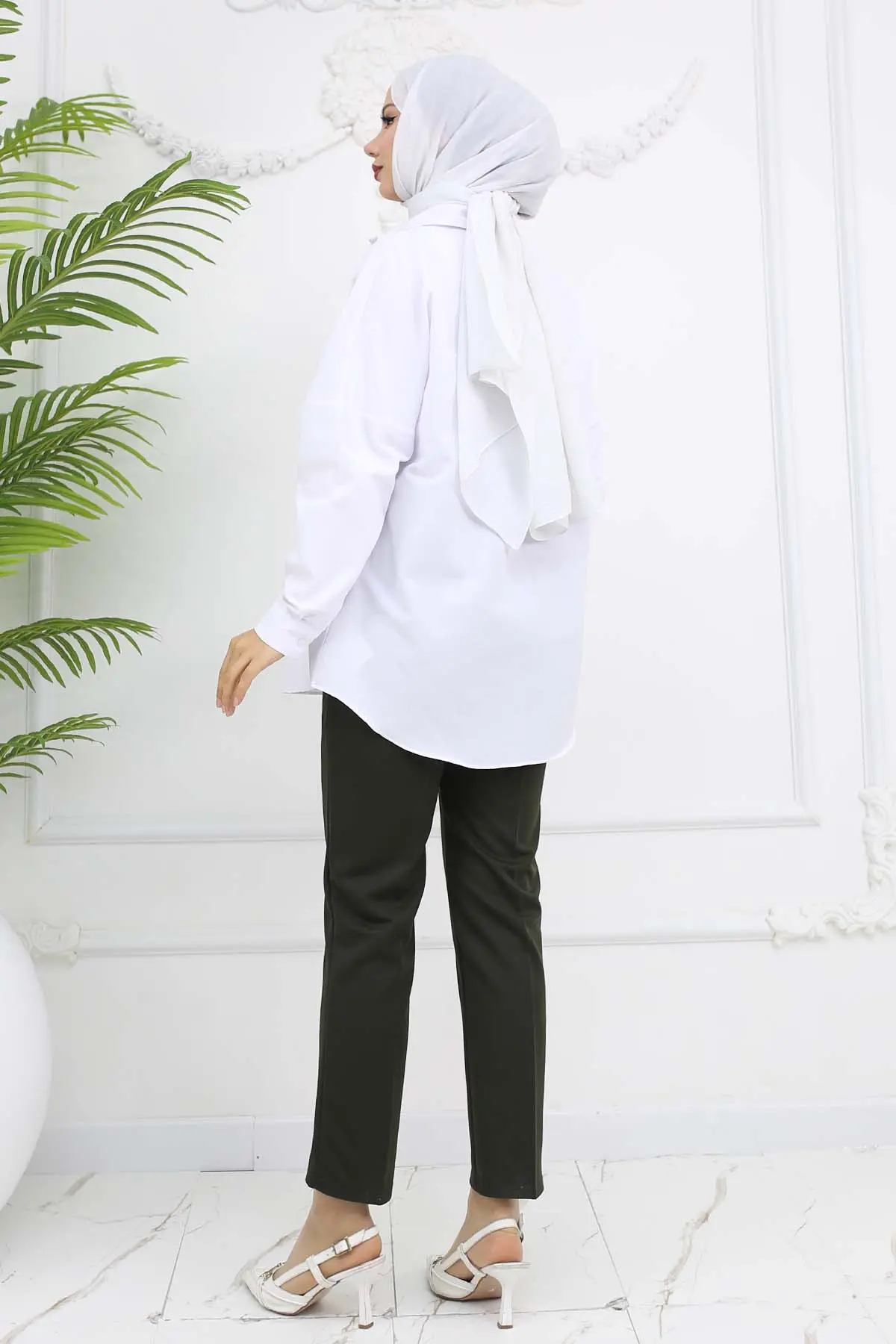 Çift Düğme Detaylı Cepli Havuç Pantolon Haki 3045-detail