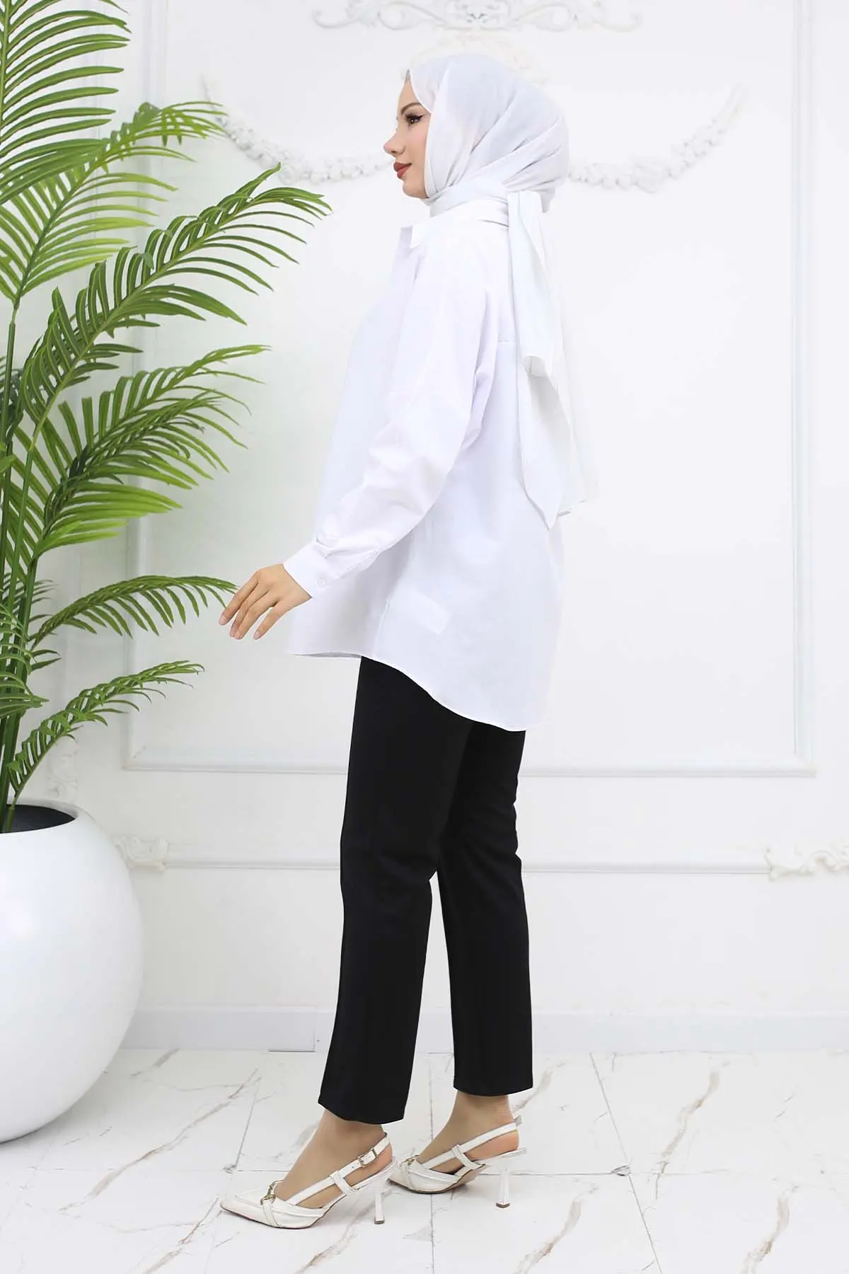 Çift Düğme Detaylı Cepli Havuç Pantolon Siyah 3045-detail