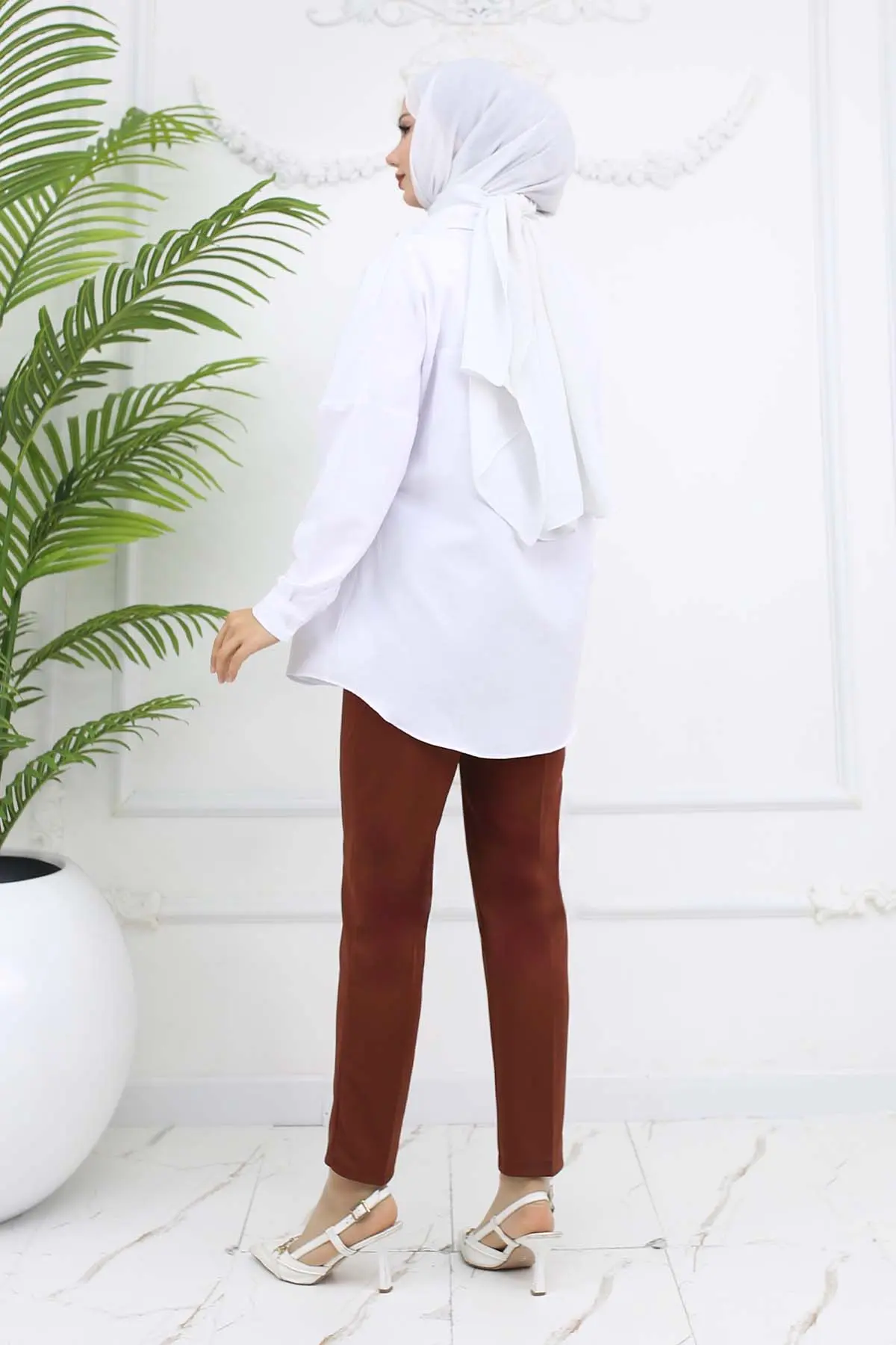 Çift Düğme Detaylı Cepli Havuç Pantolon Taba 3045-detail