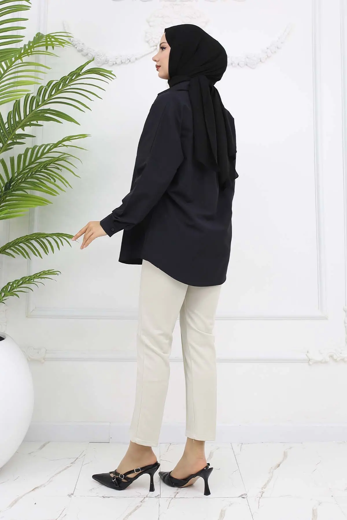 Çift Düğme Detaylı Cepli Havuç Pantolon Taş Rengi 3045-detail