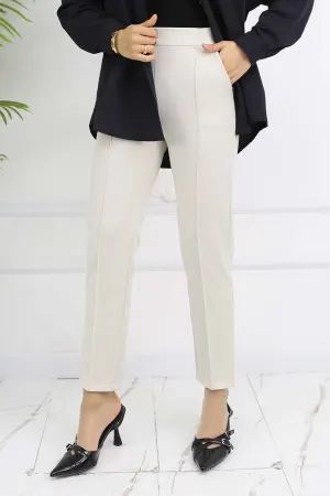 Çift Düğme Detaylı Cepli Havuç Pantolon Taş Rengi 3045