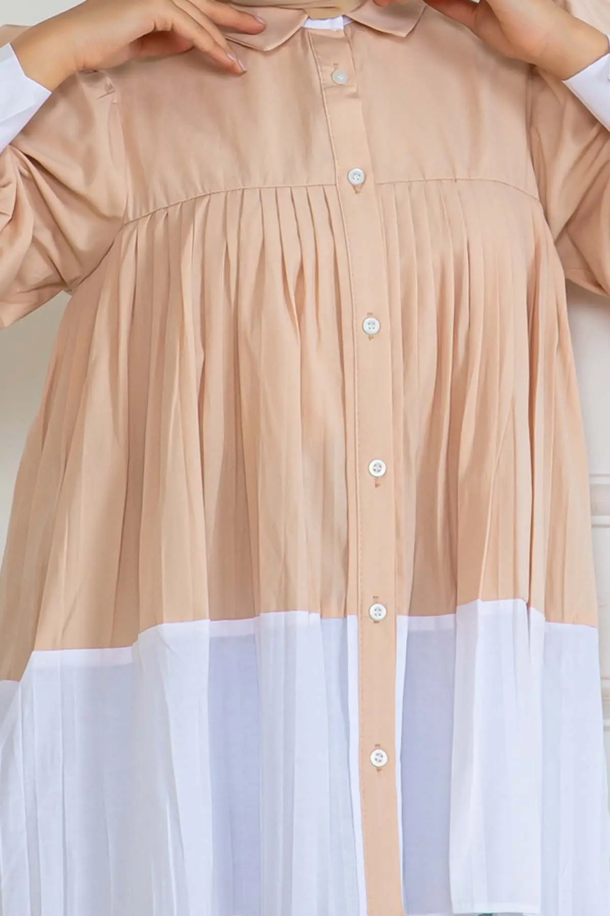 Çift Renkli Pileli Gömlek-detail