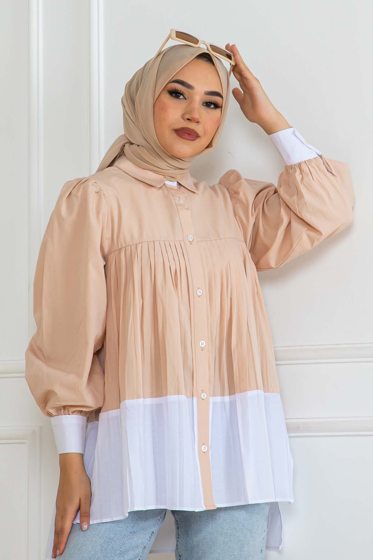 Çift Renkli Pileli Gömlek