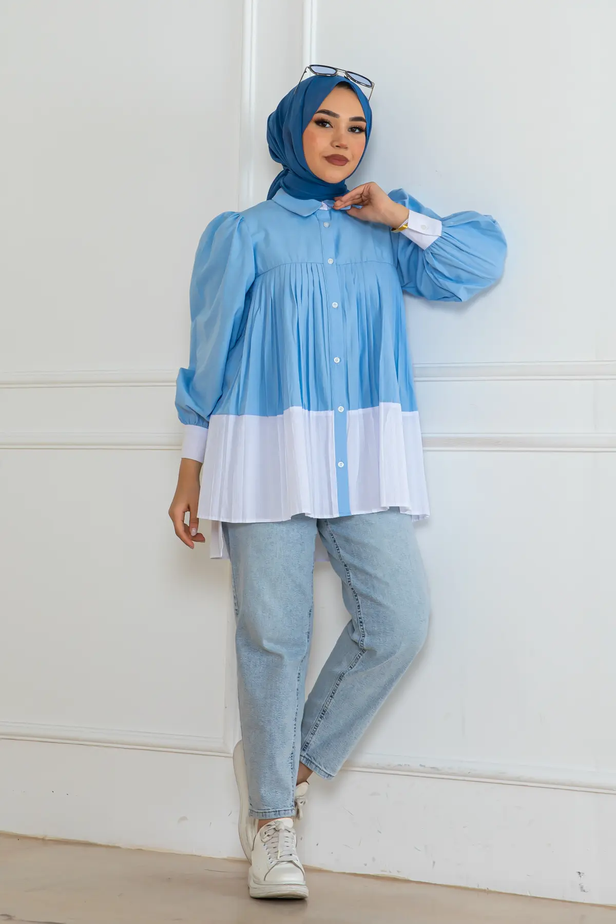 Çift Renkli Pileli Gömlek-detail