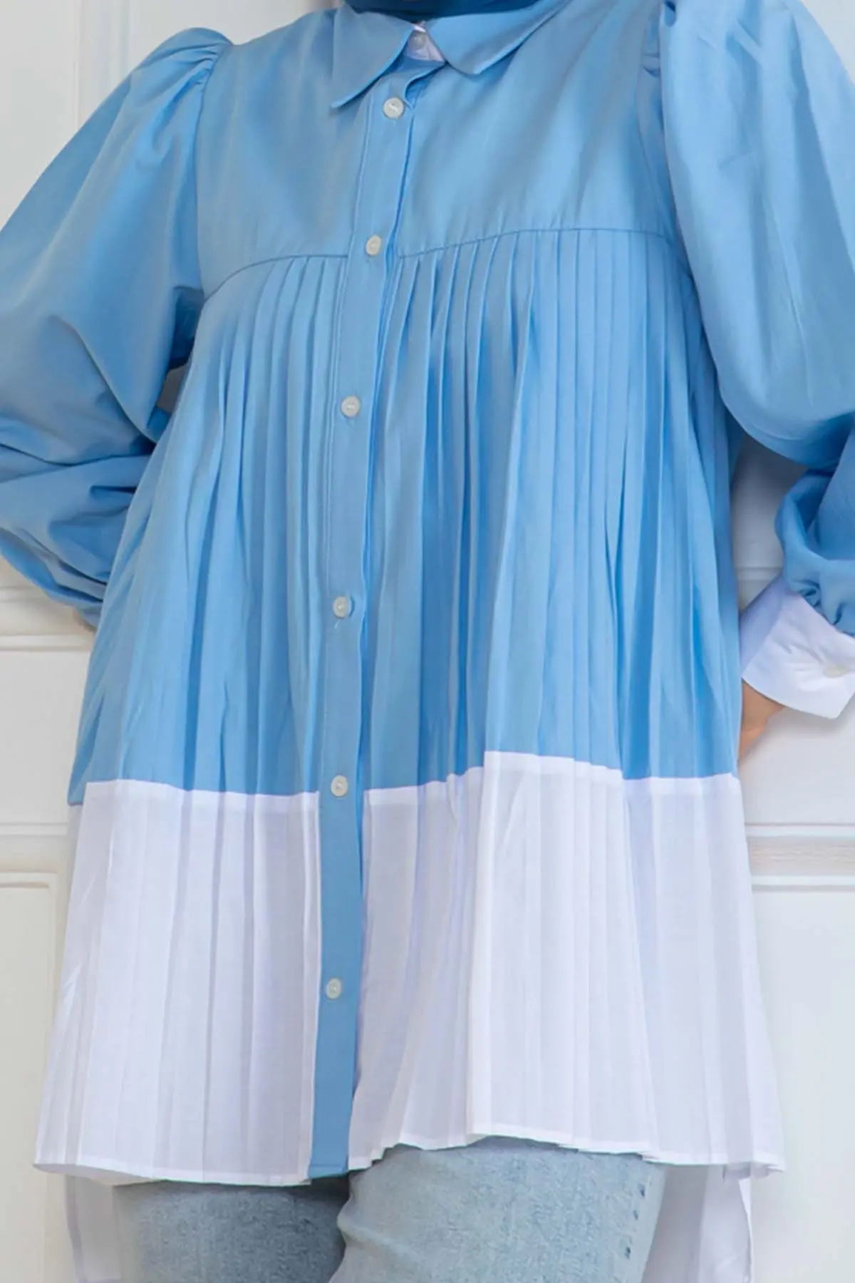 Çift Renkli Pileli Gömlek-detail