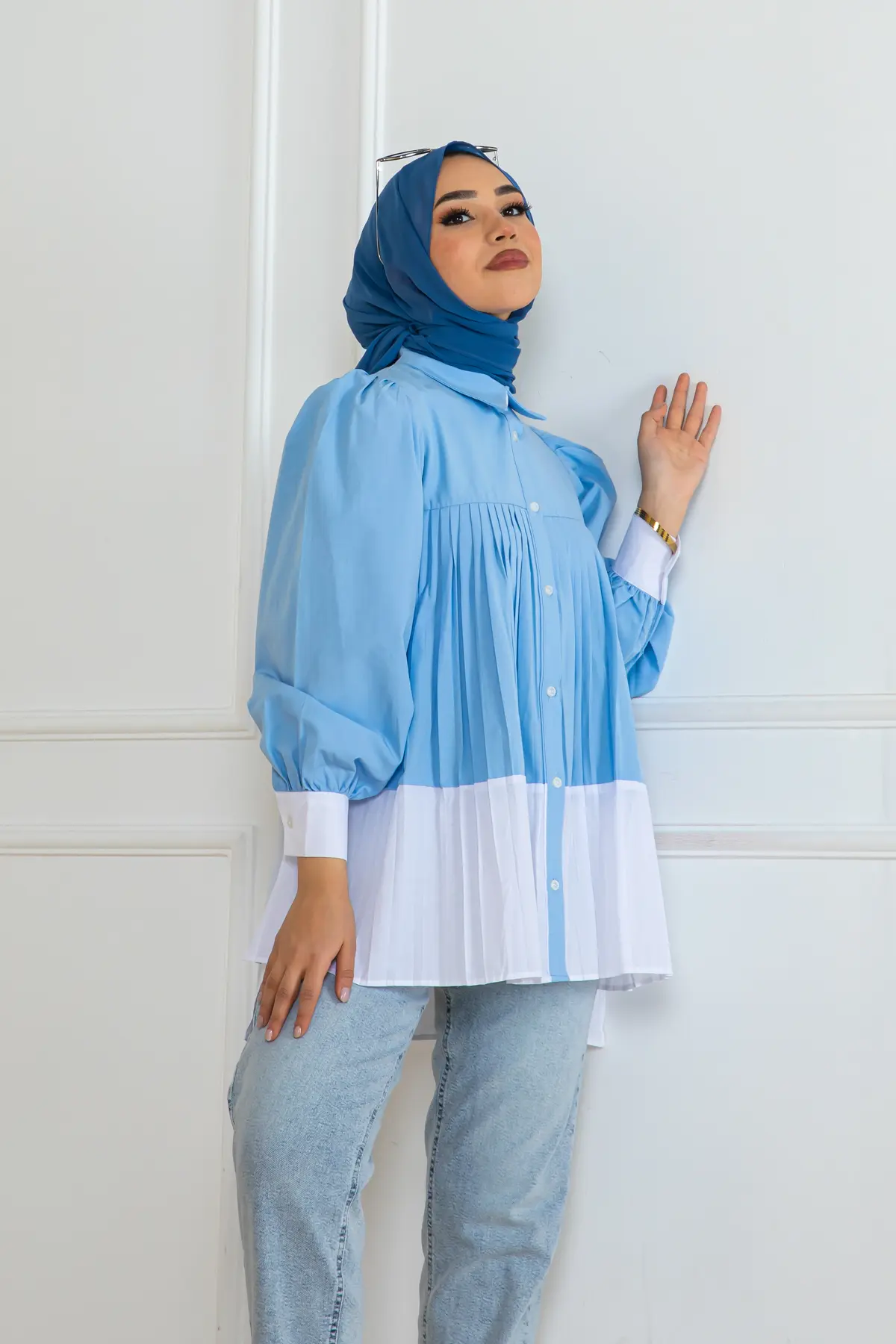 Çift Renkli Pileli Gömlek-detail