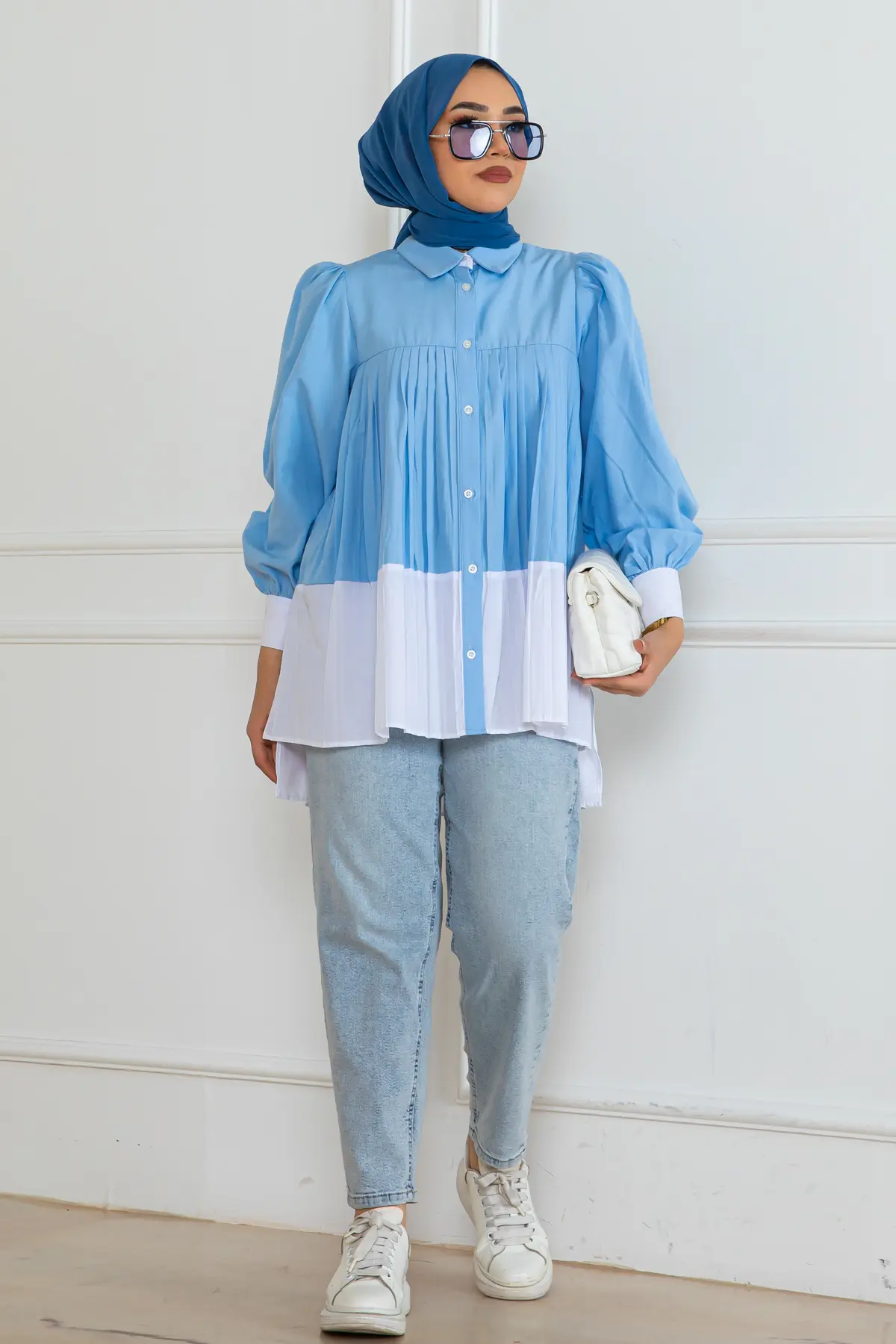 Çift Renkli Pileli Gömlek-detail