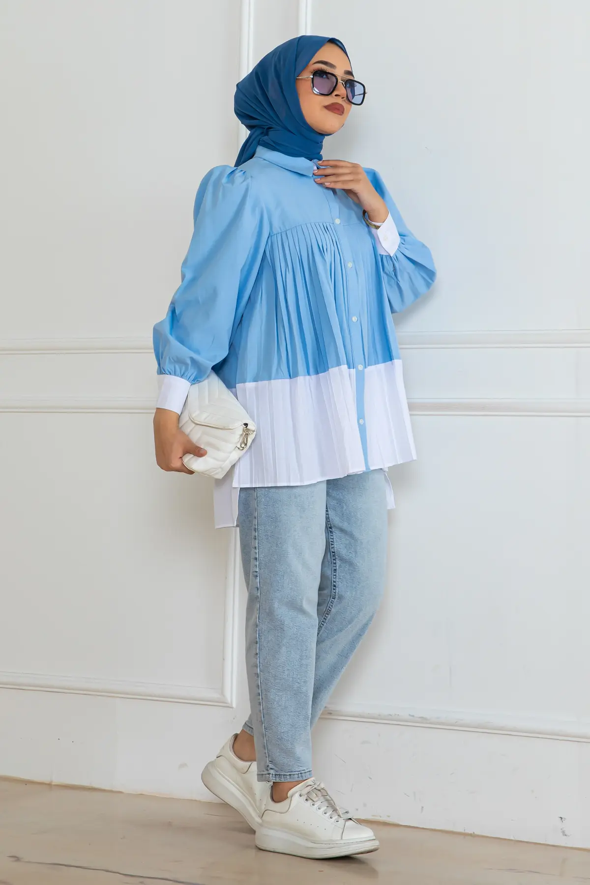 Çift Renkli Pileli Gömlek-detail