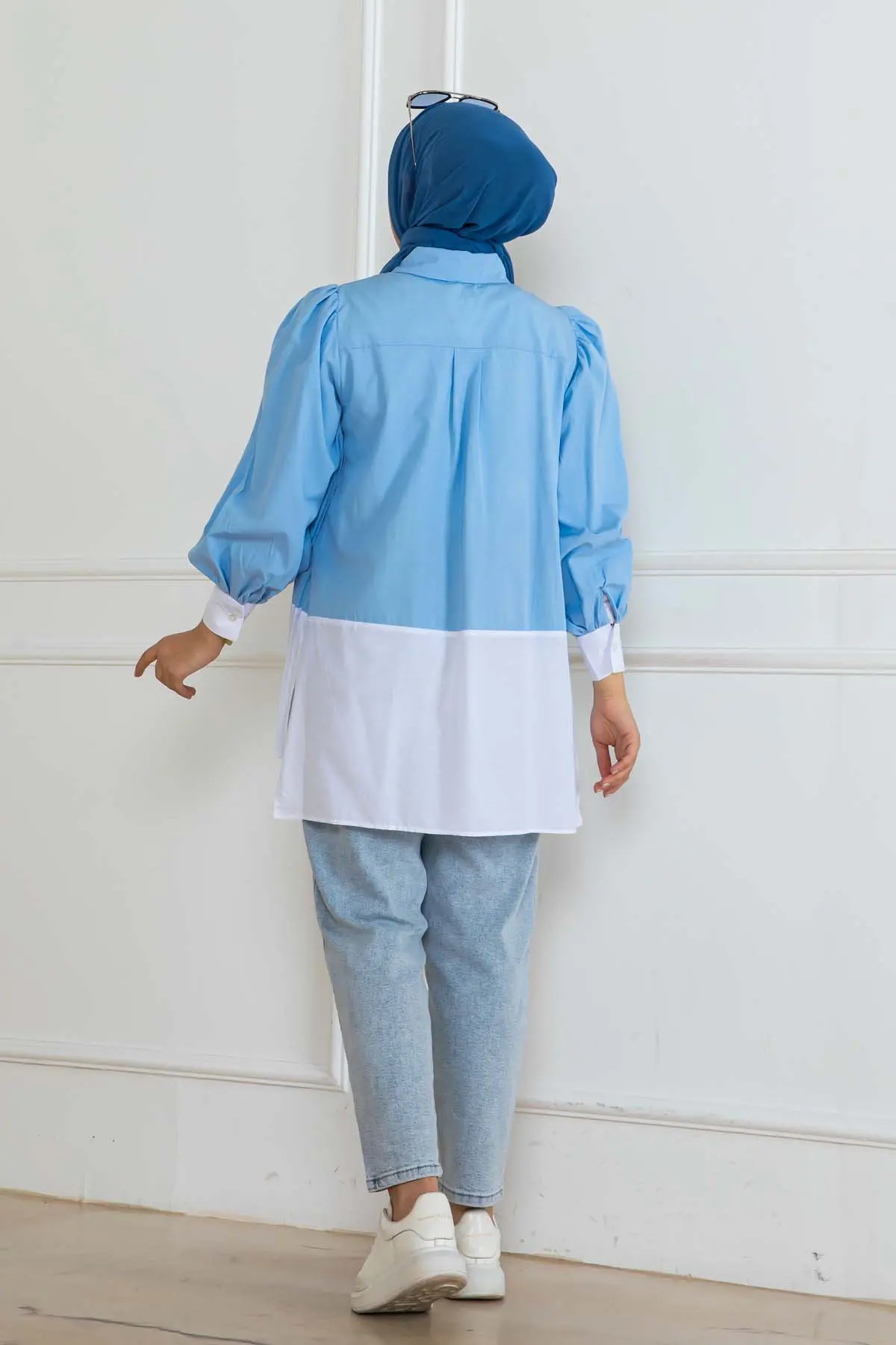 Çift Renkli Pileli Gömlek-detail