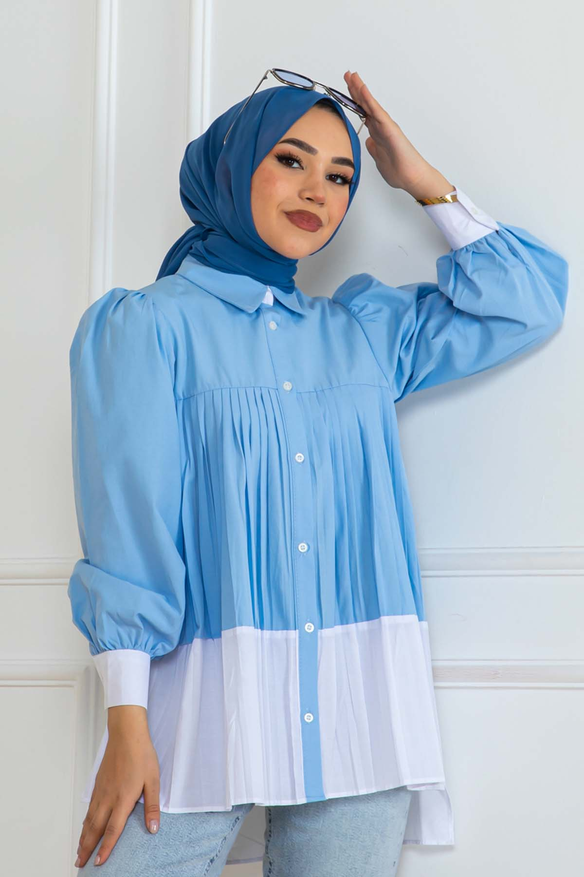 Double Color Pleated Shirt