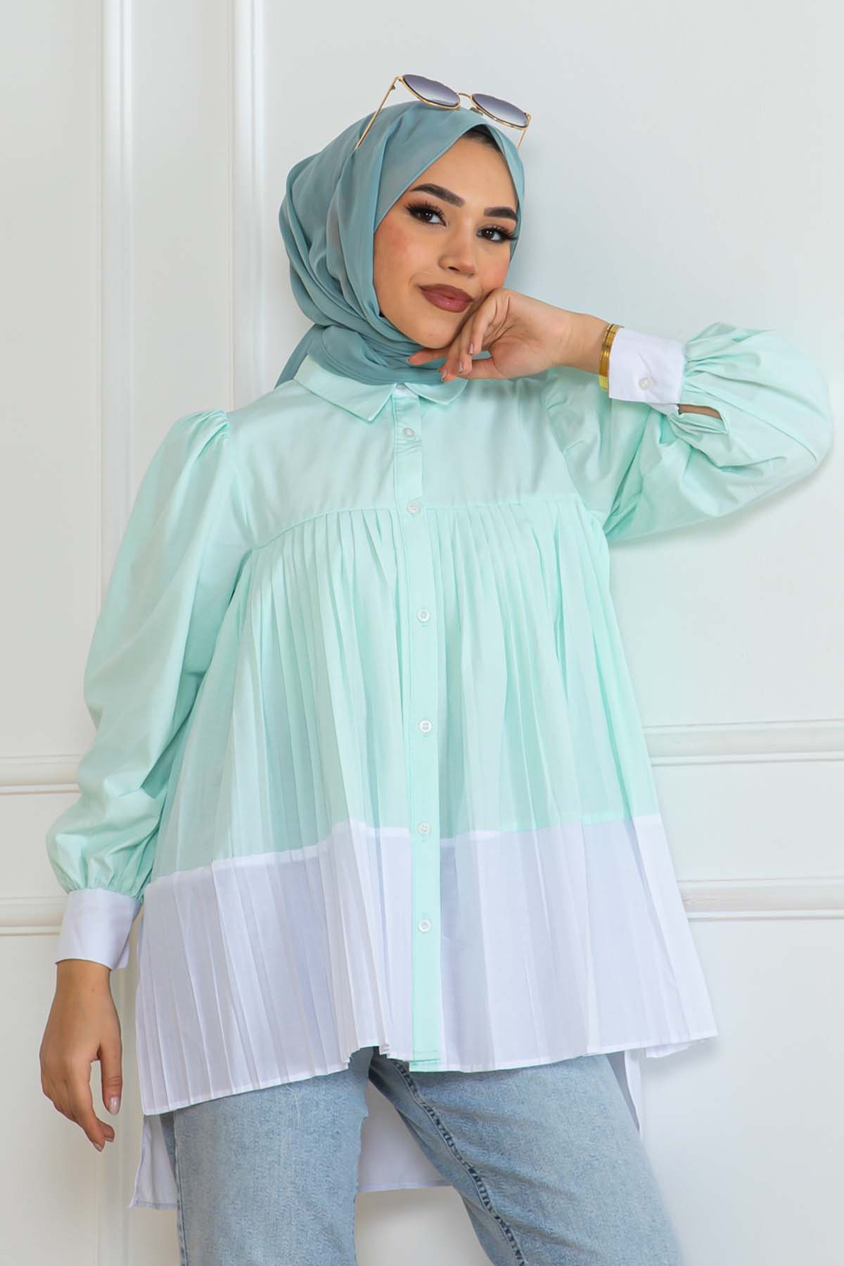 Çift Renkli Pileli Gömlek