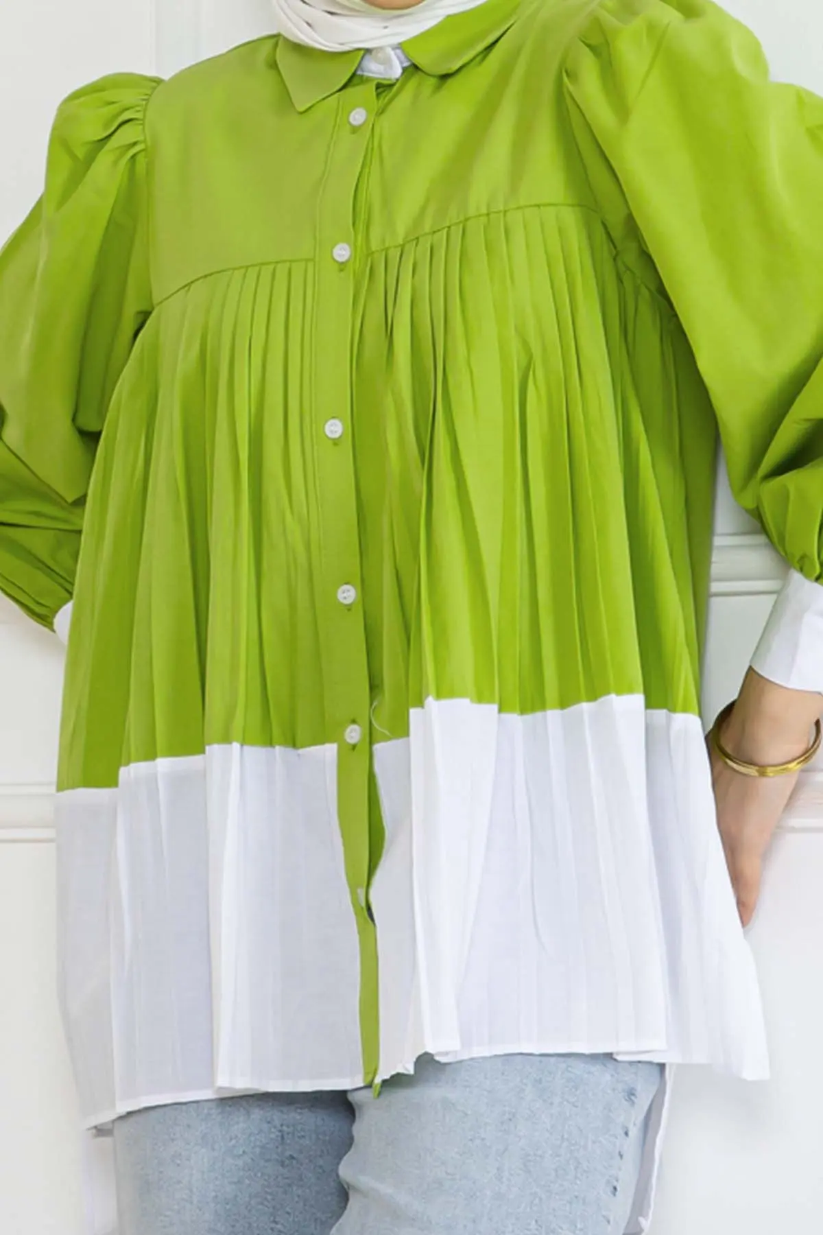 Çift Renkli Pileli Gömlek-detail