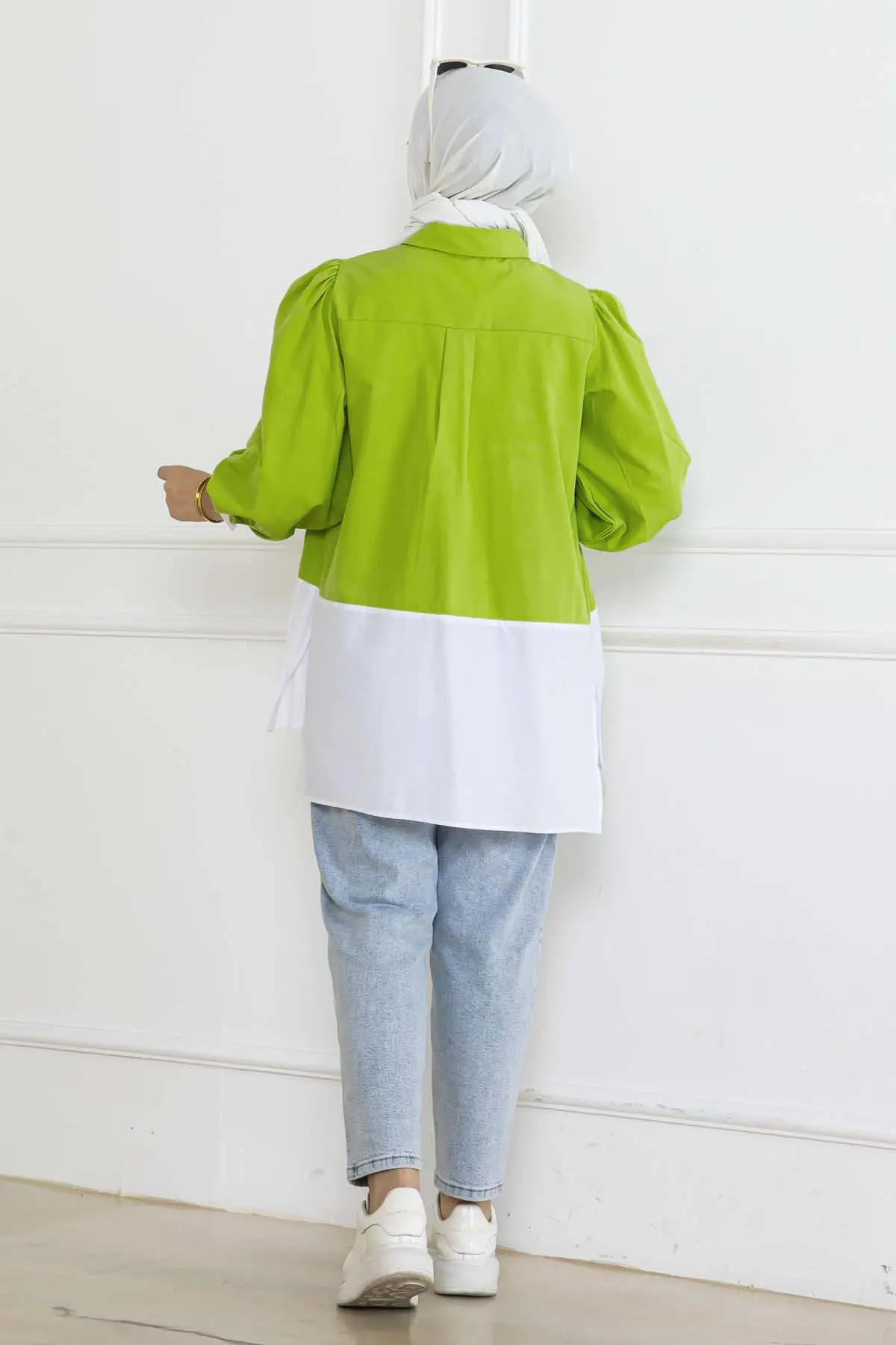 Çift Renkli Pileli Gömlek-detail