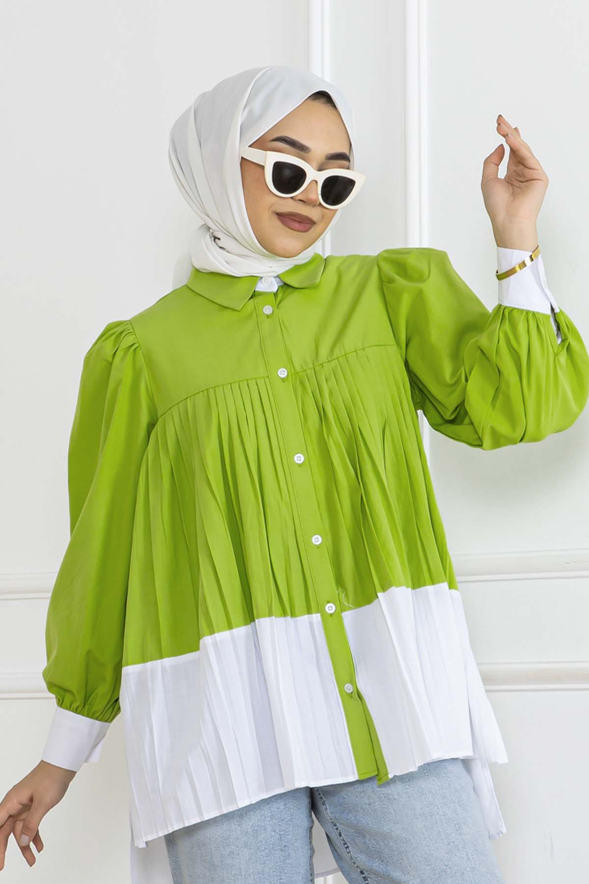 Çift Renkli Pileli Gömlek