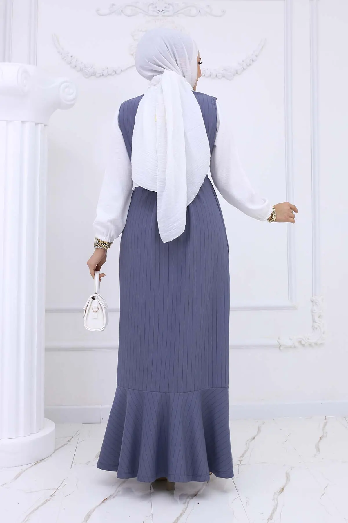 Stripe Detailed Brooch Dress-detail