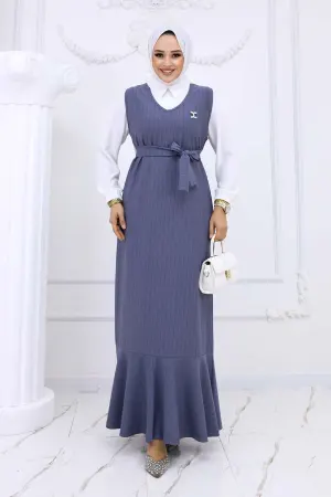 Stripe Detailed Brooch Dress