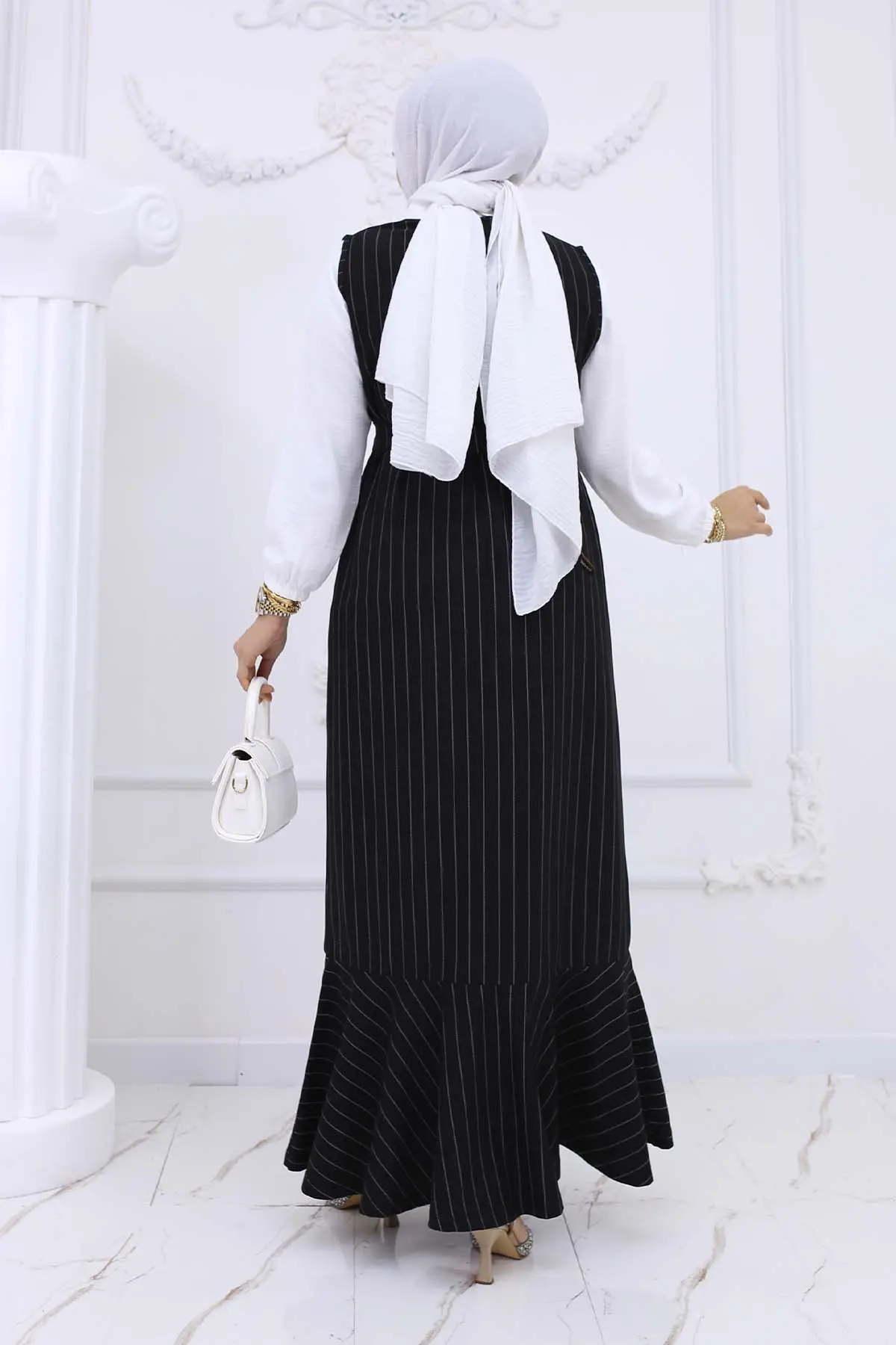 Stripe Detailed Brooch Dress-detail