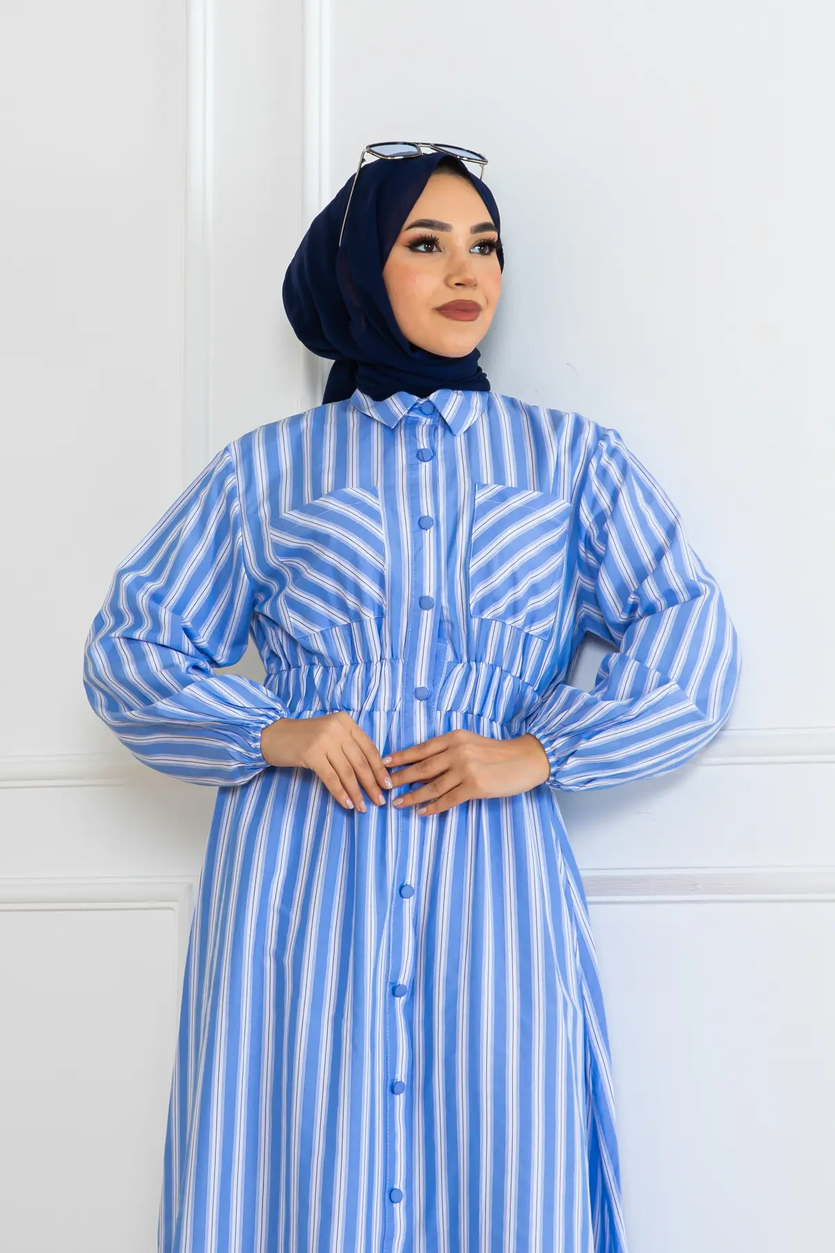 Çizgili Gömlek Elbise-detail