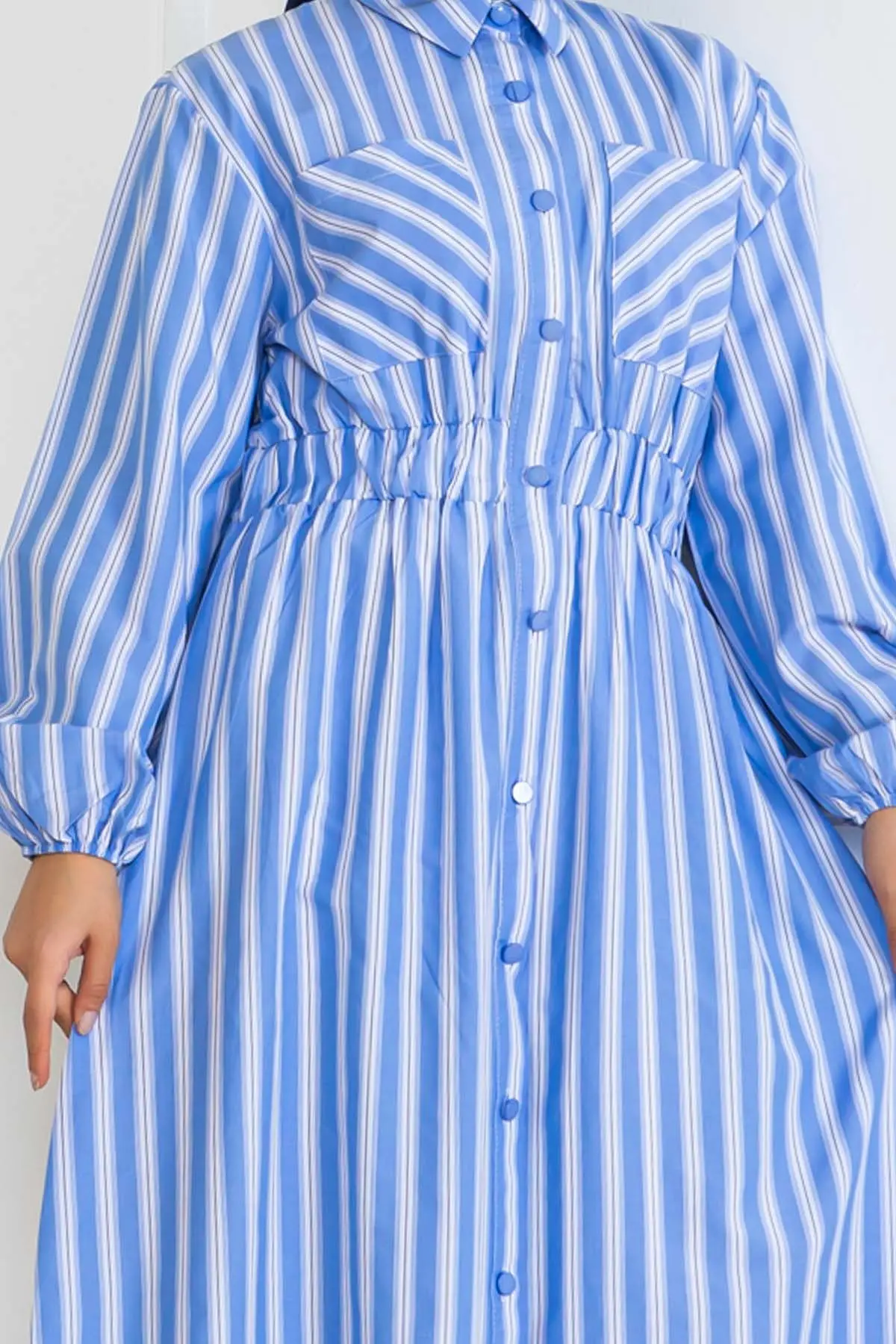Çizgili Gömlek Elbise-detail