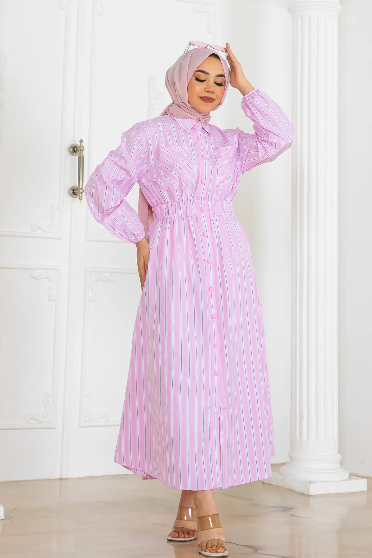 Çizgili Gömlek Elbise-detail