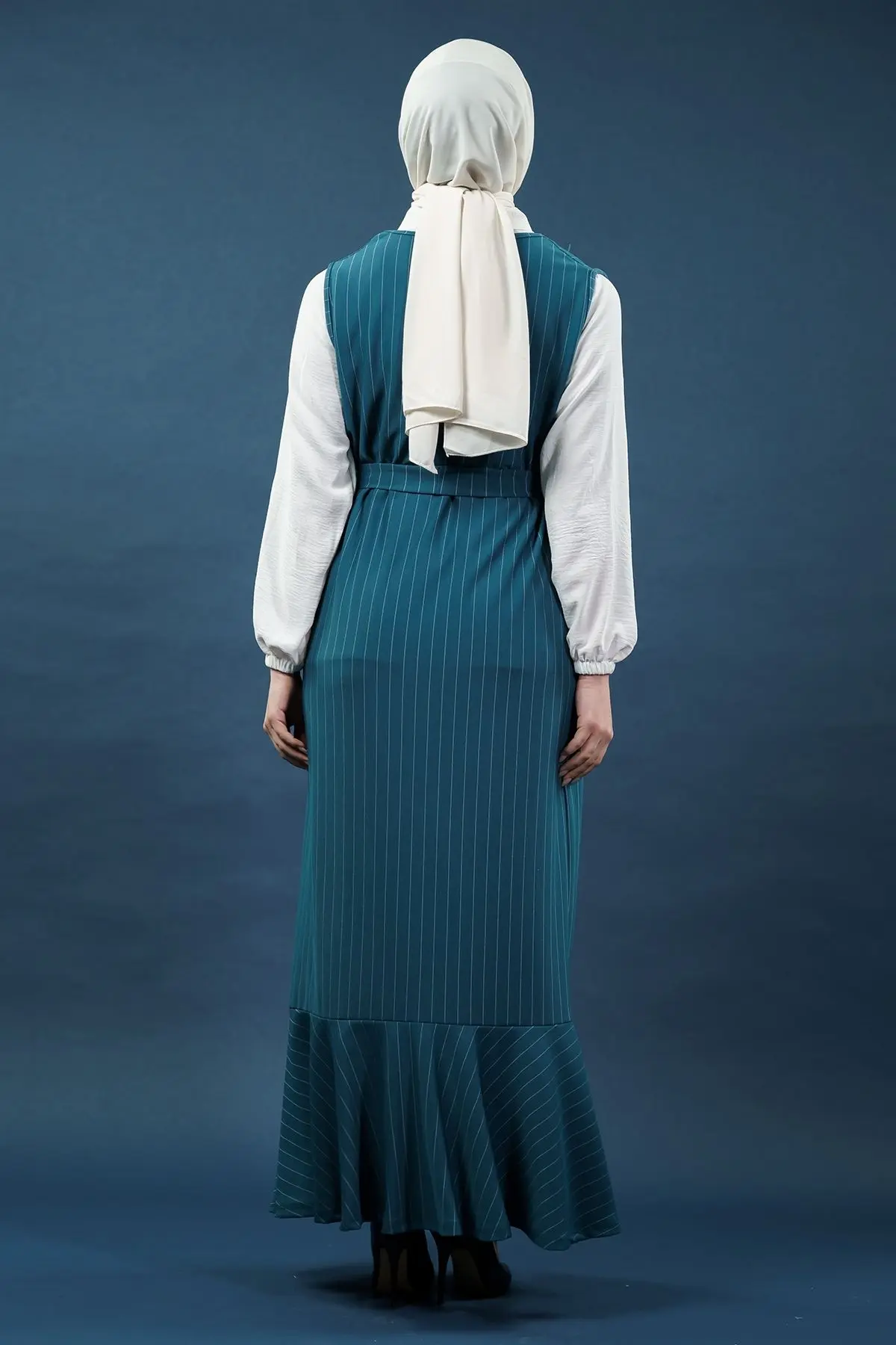 Çizgili Gömlekli Jile Elbise Zümrüt-detail