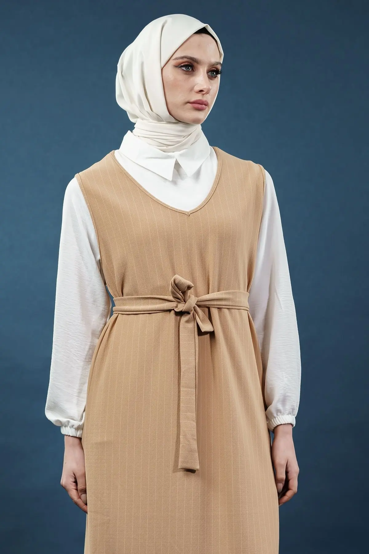 Çizgili Gömlekli Jile Elbise-detail