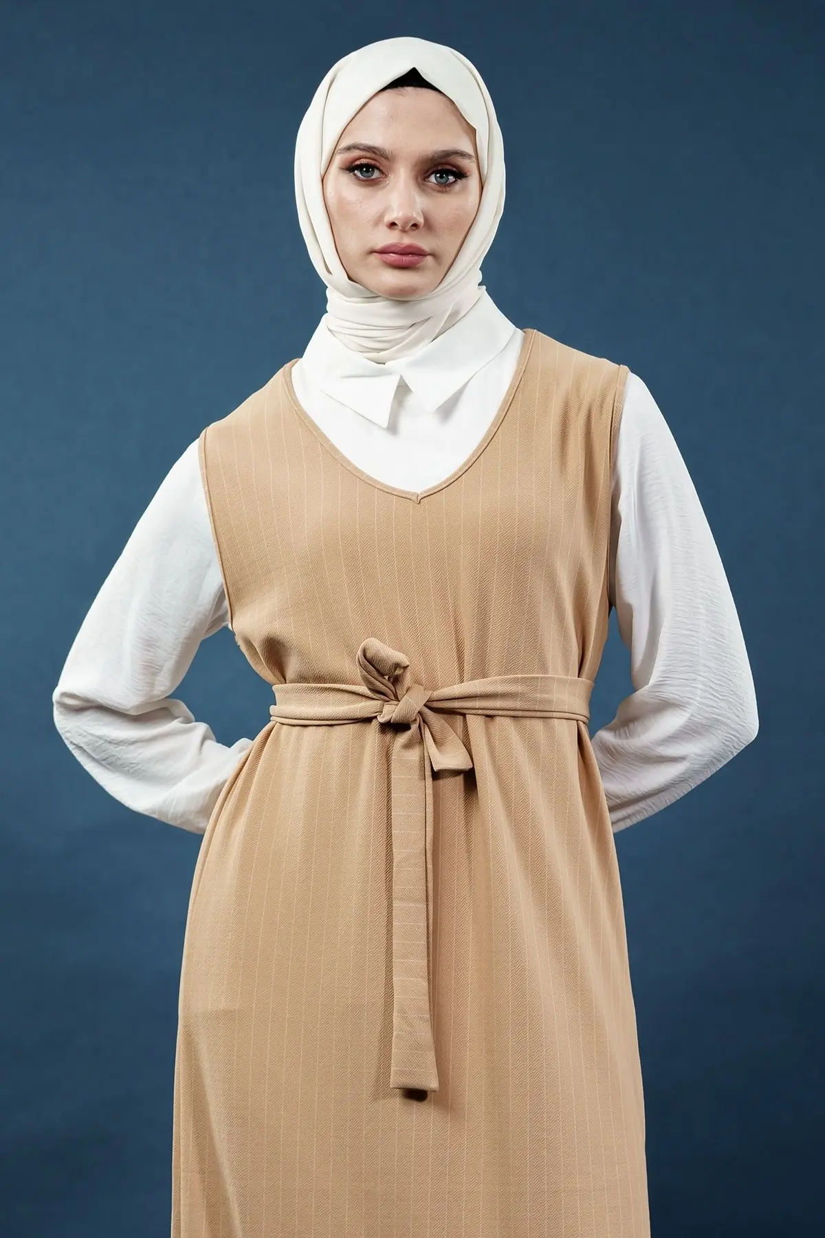 Çizgili Gömlekli Jile Elbise-detail