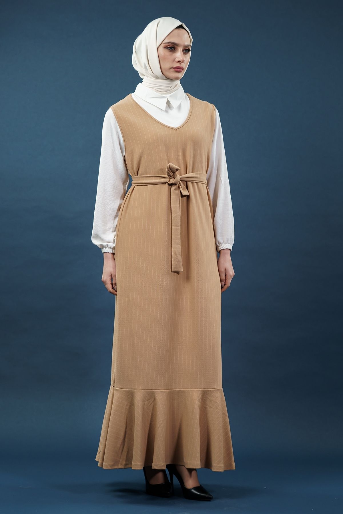 Çizgili Gömlekli Jile Elbise