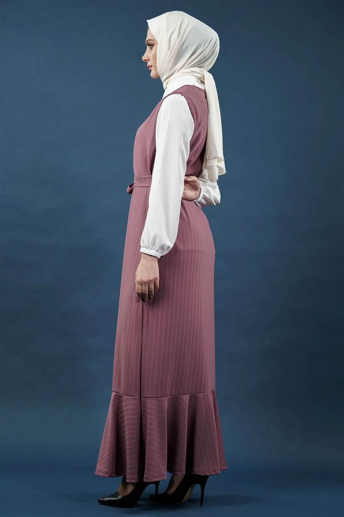 Çizgili Gömlekli Jile Elbise-detail