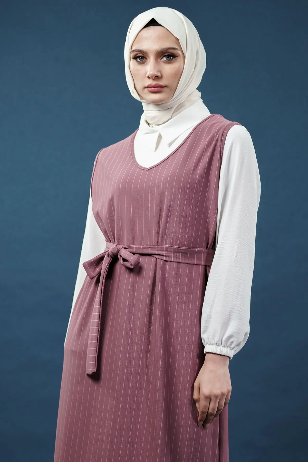 Çizgili Gömlekli Jile Elbise-detail