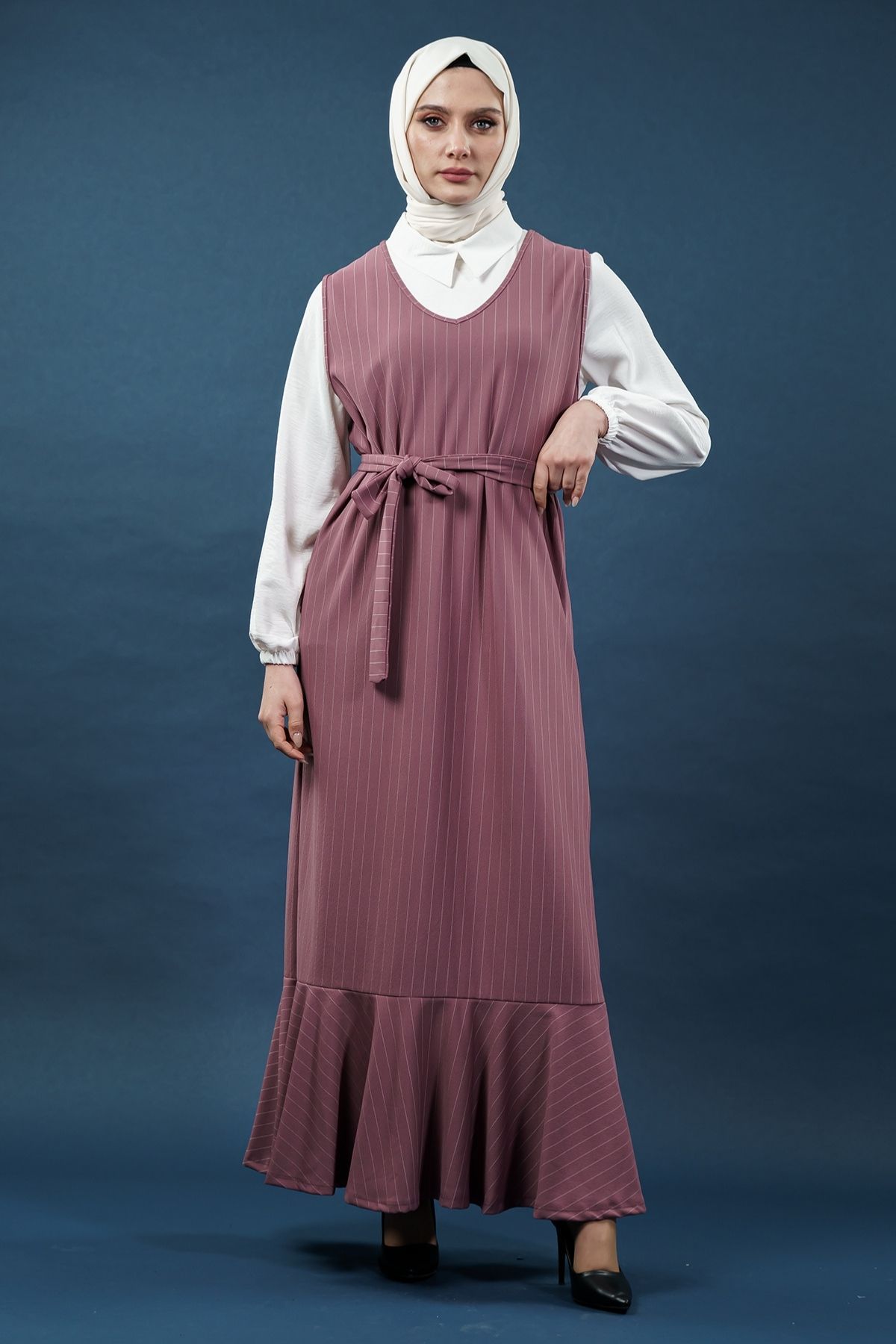 Çizgili Gömlekli Jile Elbise