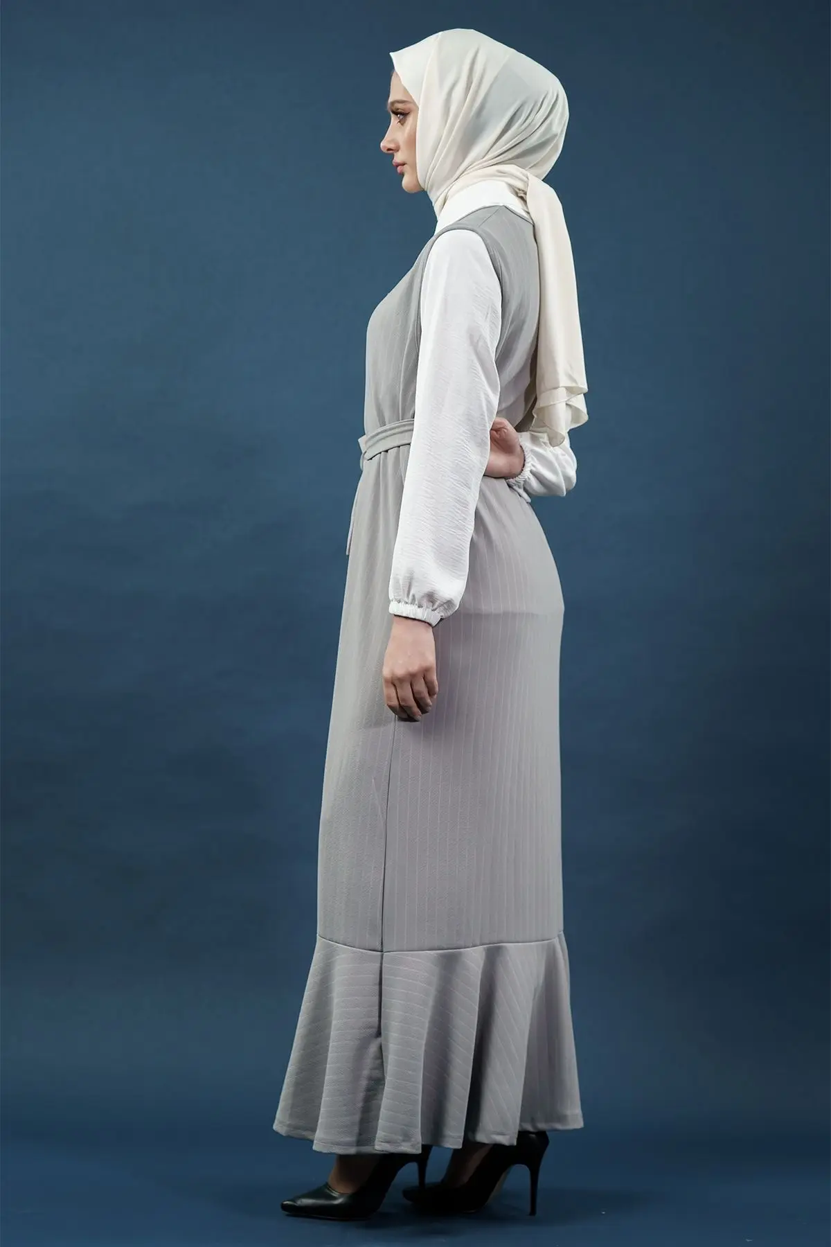 Çizgili Gömlekli Jile Elbise-detail