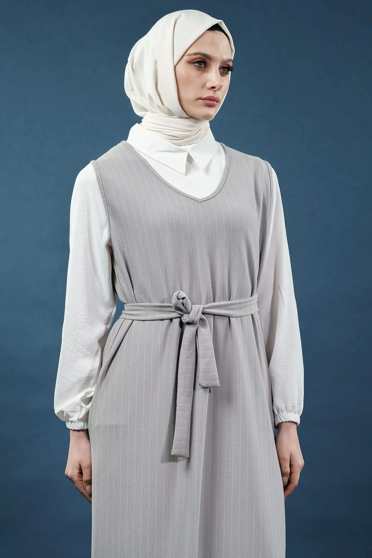 Çizgili Gömlekli Jile Elbise-detail