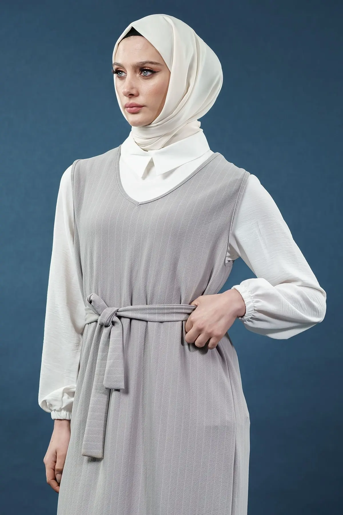 Çizgili Gömlekli Jile Elbise-detail