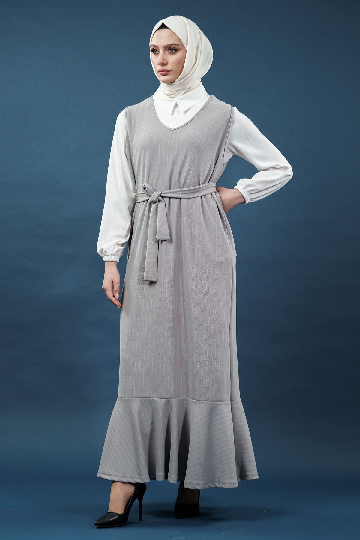 Çizgili Gömlekli Jile Elbise