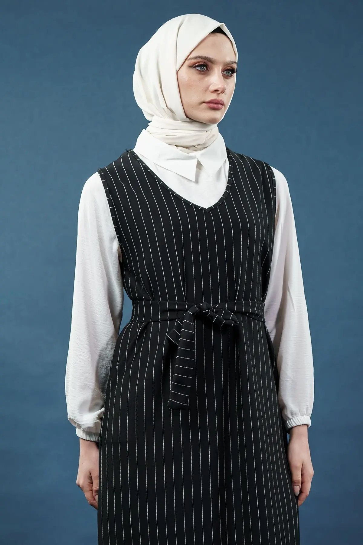 Çizgili Gömlekli Jile Elbise-detail