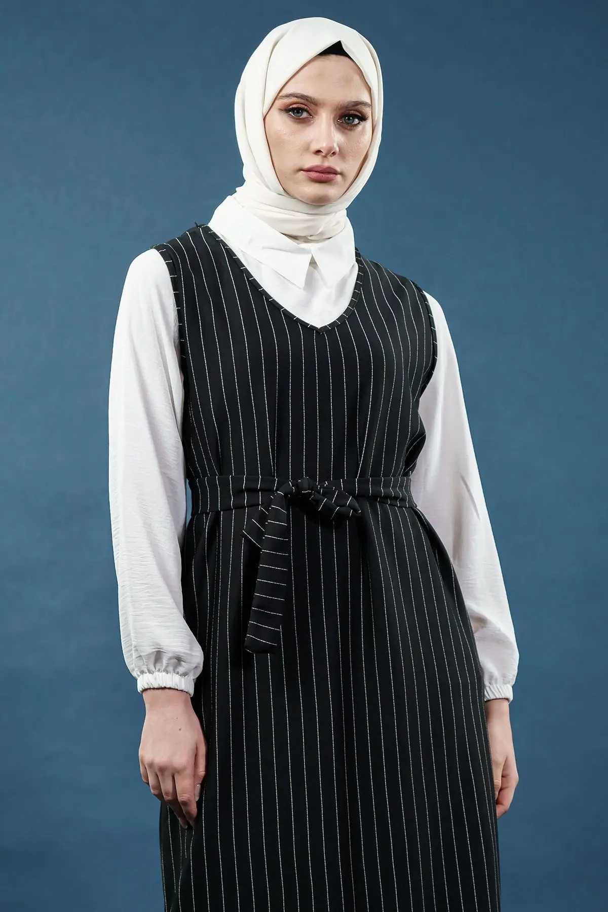 Çizgili Gömlekli Jile Elbise-detail