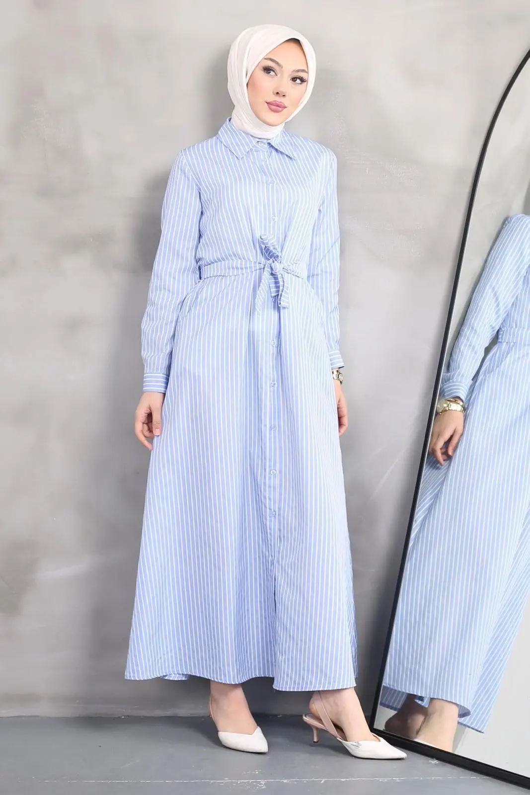 Striped Poplin Tericoton Dress-detail