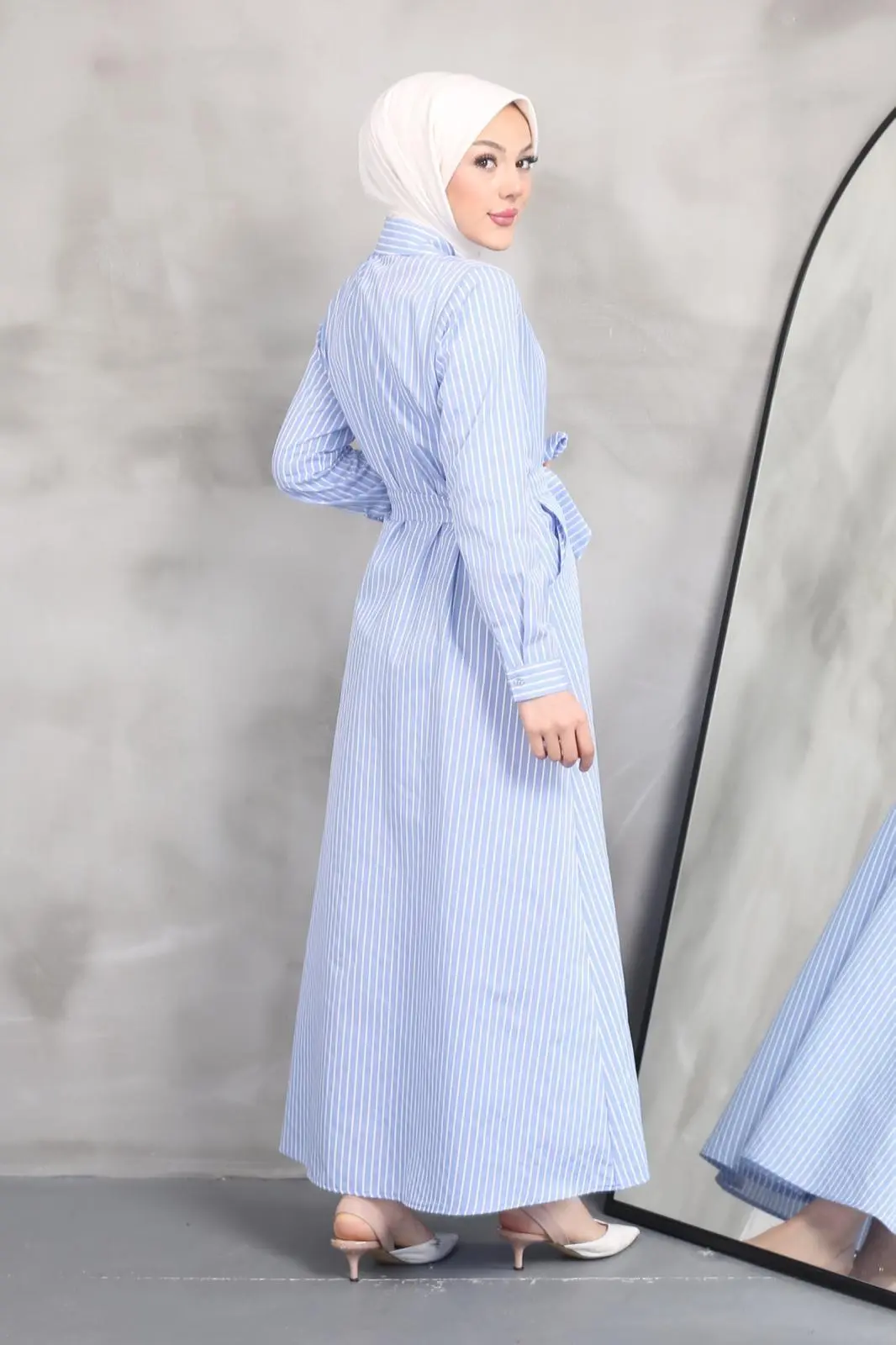 Striped Poplin Tericoton Dress-detail