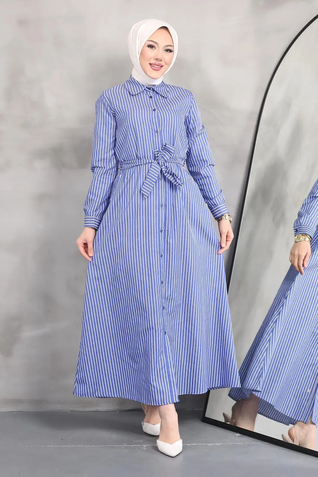 Striped Poplin Tericoton Dress-detail