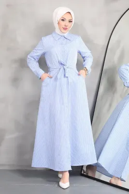 Striped Poplin Tericoton Dress